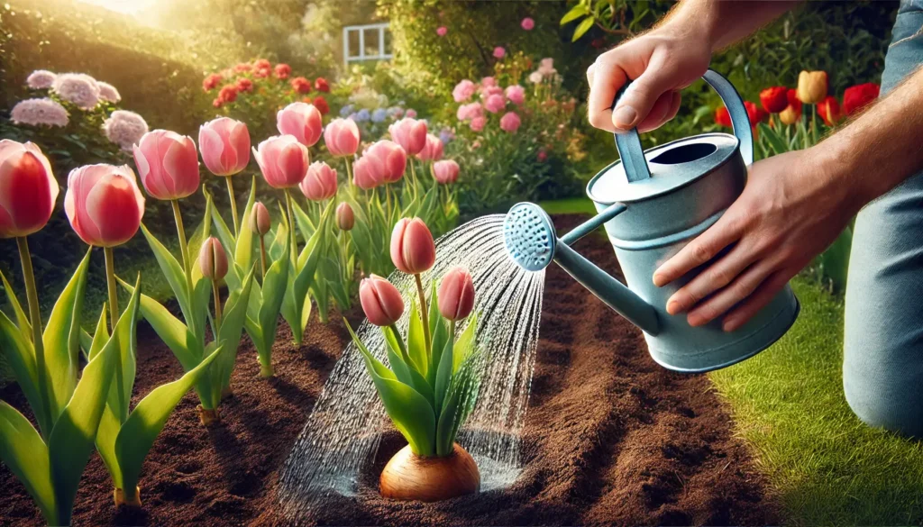 What’s the best way to water tulip bulbs in the garden